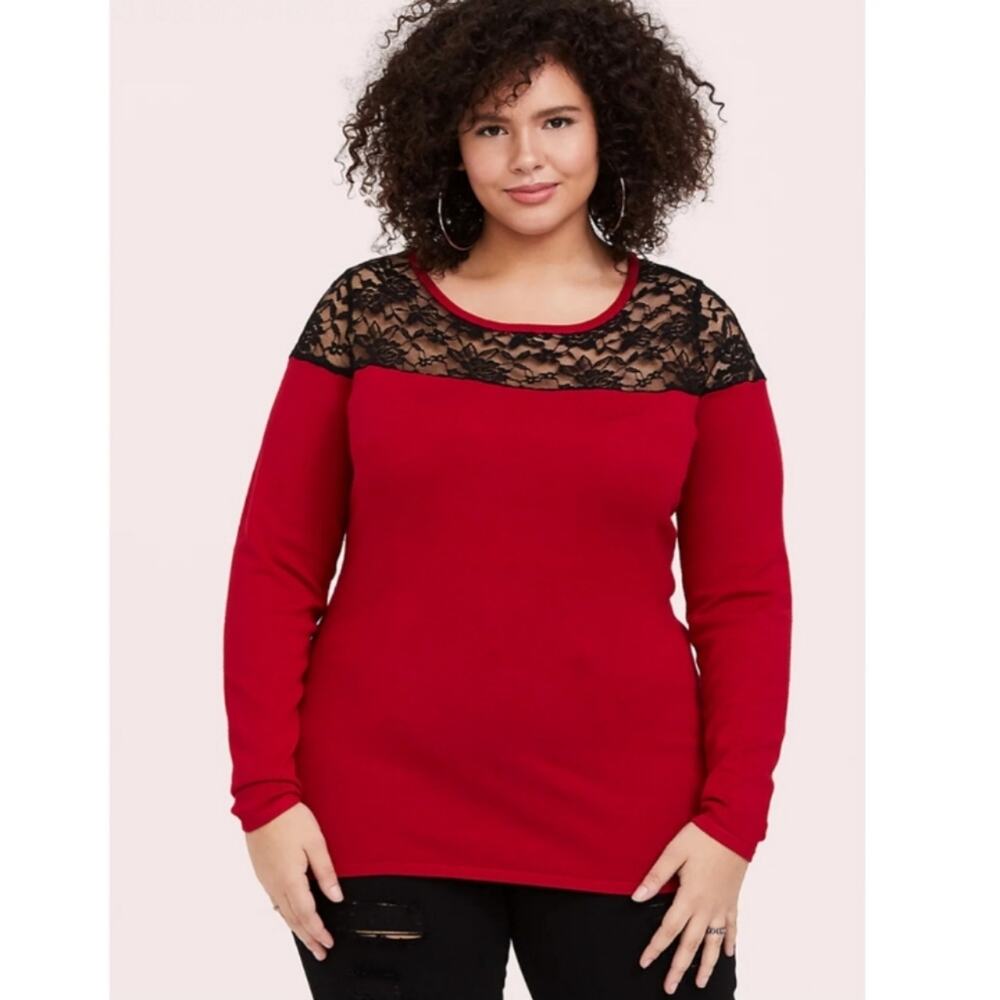 Torrid Pullover Lace Yolk Sweater Red size 1